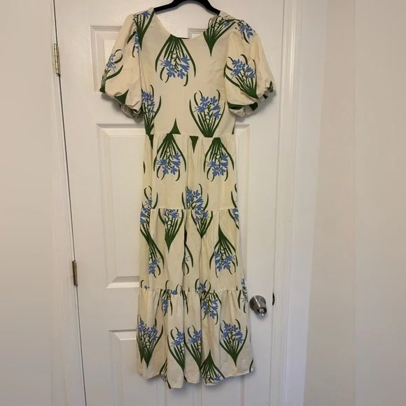 Zara Ecru Floral Linen Cotton Midi Dress Open Back Size Small - Picture 11 of 13